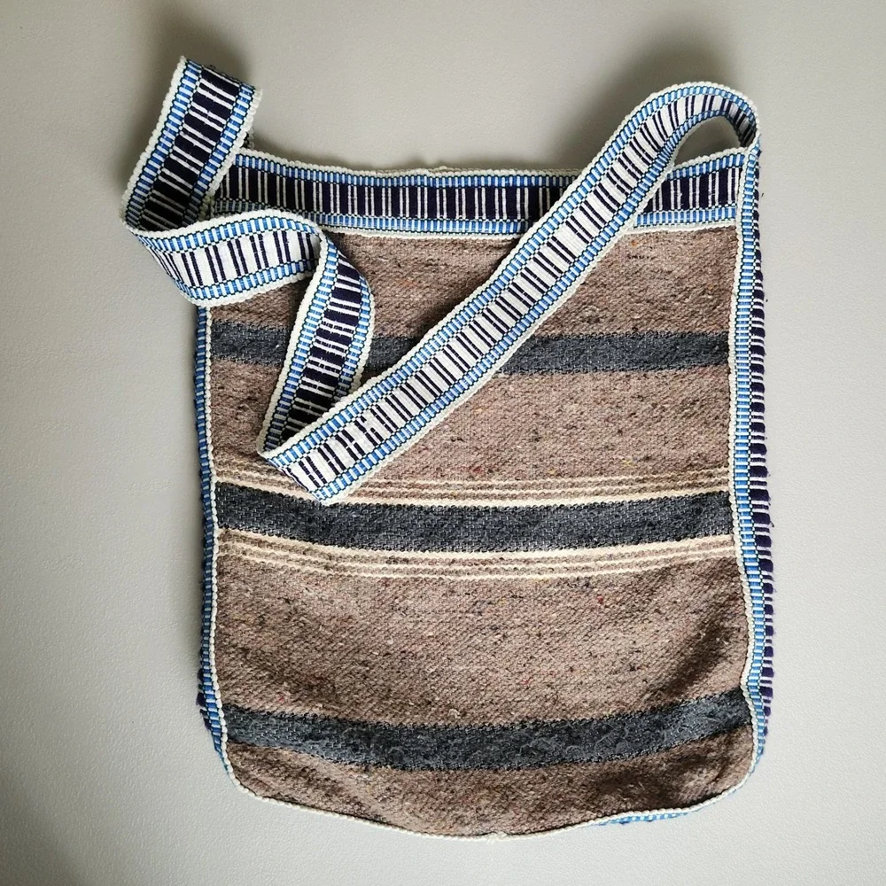 Vintage Ecuadorian Wool Crossbody Tote Handwoven Textile Art Bohemian
